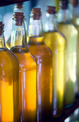 Brazilian drink: bottles of cachaca, or traditional Brazilian liquor, seasoned with herbs
