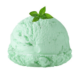 Scoop of mint ice cream isolated on white background
