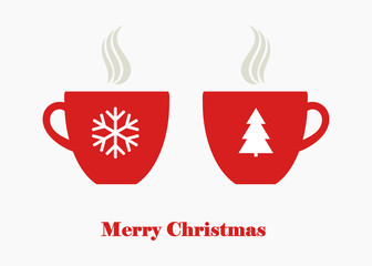 Christmas hot coffee, tea or chocolate beverage in red cups