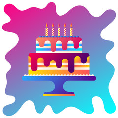 Birthday celebration cake gradient flat icon with fluid background.
