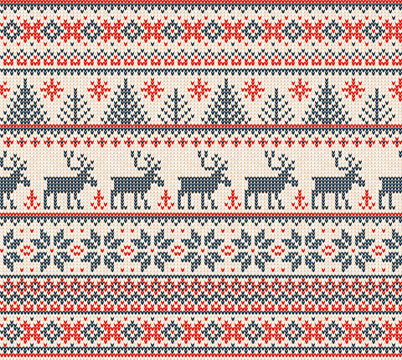 Fototapeta Ugly sweater Merry Christmas Happy New Year seamless pattern frame.