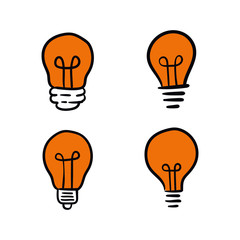 Idea symbol, light bulb doodle. Hand drawn vector illustration.