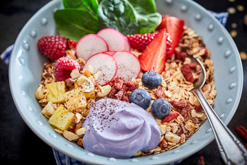 Close-up on bowl of muesli with berries