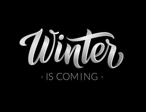 Winter is coming abstract vector banner design template. Modern black and white 3d calligraphic winter text and lettering for logo, poster, invitation, card, wallpaper. Vector illustration. EPS10.