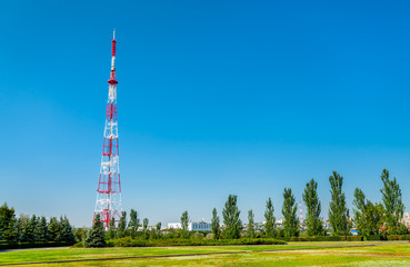 Fototapeta na wymiar Television tower on the Mamayev Kugran in Volgograd, Russia