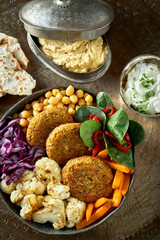 Bowl with vegetables and cutlets