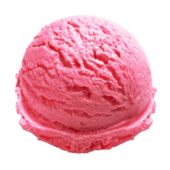 strawberry Ice Cream Scoop top view Isolated On White Background