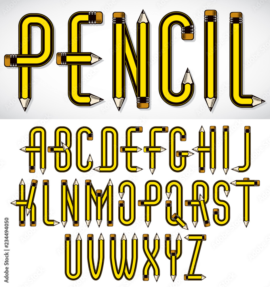 Aufkleber set of vector capital alphabet letters isolated created using stationery design, constructed with pe