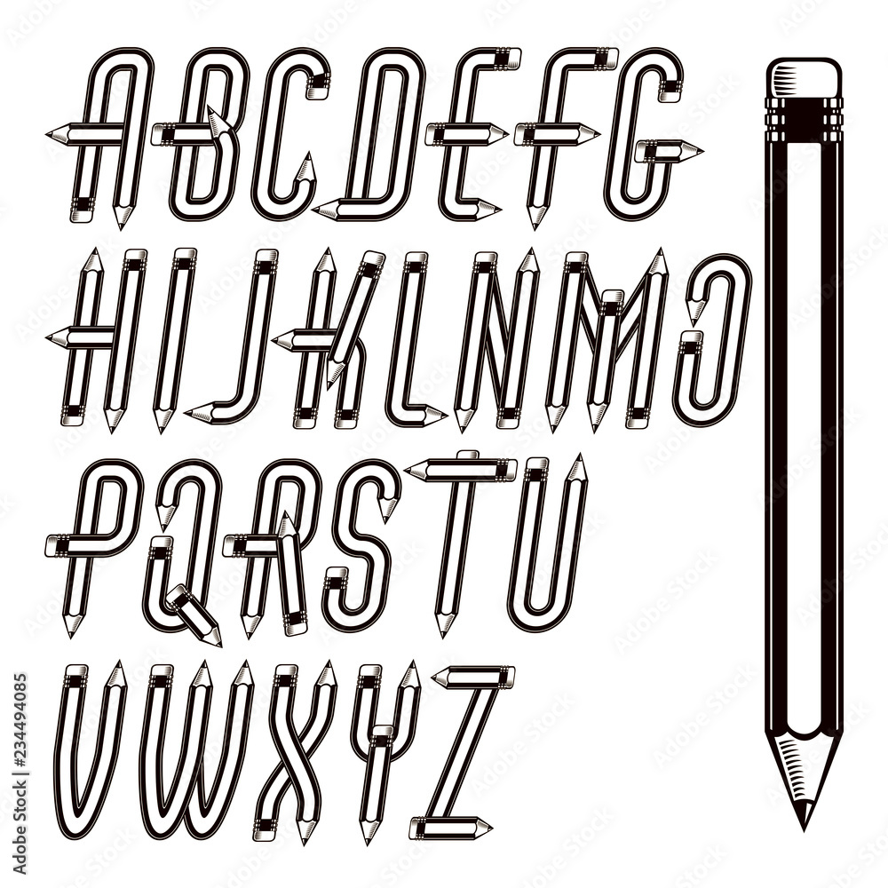 Fototapete set of vector capital alphabet letters isolated created using stationery design, constructed with pe