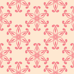 Red floral seamless pattern on beige background