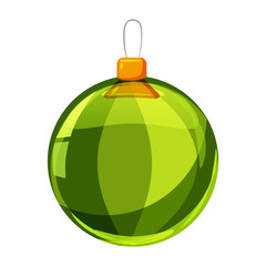 Colour christmas green ball isolated on white background. Vector illustration. Cartoon style
