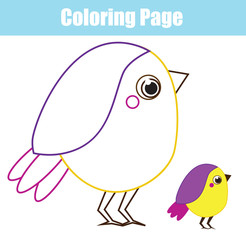 Cartoon bird. Coloring page for children and kids. Printable toddlers fun elementary level