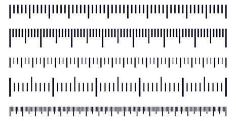 Vector set of metric rulers in flat style. Measuring scales.