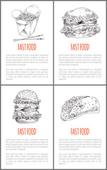 Fast Food Hamburger Poster Set Vector Illustration