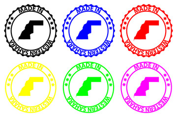 Made in Western Sahara - rubber stamp - vector, Western Sahara map pattern - black, blue, green, yellow, purple and red