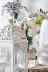 flowers arrangement and decoration rustic interior design in wedding table