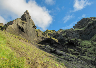 Volcanic landscape of Thorsmork Nature Reserve, South Iceland, Europe