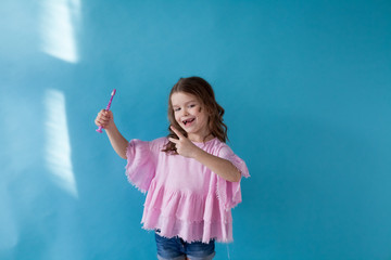 little girl cleans teeth dentistry healthcare nice