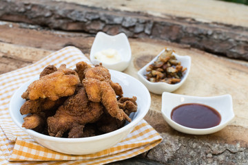 Breaded chicken breast with barbecue sauce and mayonnaise