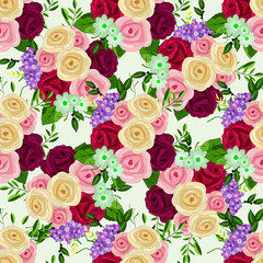 Vector floral ethnic seamless pattern in watercolor style with flowers and leaves. Gentle, spring, summer floral background.