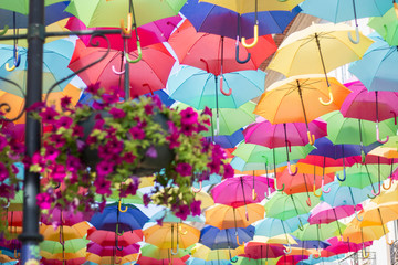 Fototapeta na wymiar colorful umbrellas in the sky, Agueda Portugal 