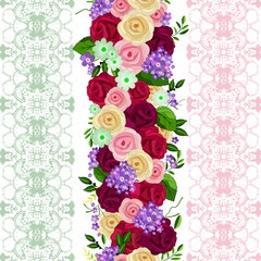 Vector floral ethnic seamless pattern in watercolor style with flowers and leaves. Gentle, spring, summer floral background.