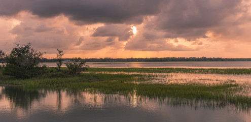 Pinckney Island, South Carolina, USA - July 23, 2018: Sunset on Pinckney Island, a small nature reserve in South Carolina