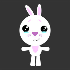 Sad rabbit. Cute cartoon character. Gray background. Flat design. Vector illustration