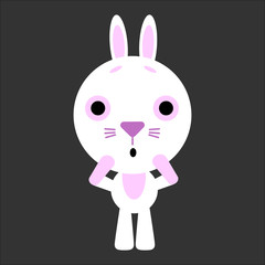 Rabbit gets scared. Cute cartoon character. Gray background. Flat design. Vector illustration
