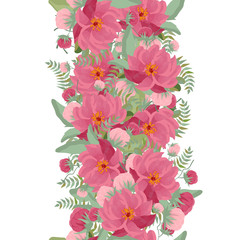 Vector floral ethnic seamless pattern in watercolor style with flowers peonies,  and leaves. Gentle, spring, summer background.
