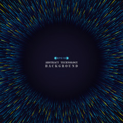 Circle abstraction of futuristic science blue orange color line pattern background.