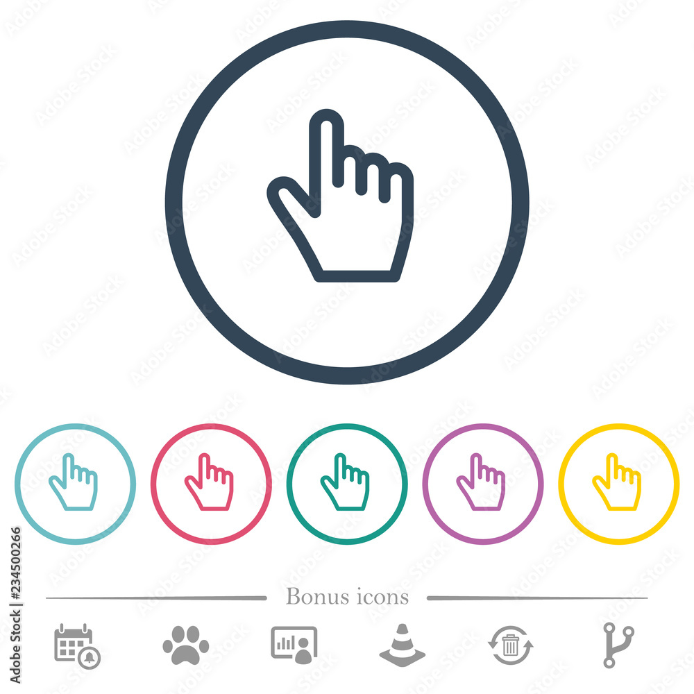 Poster hand cursor flat color icons in round outlines