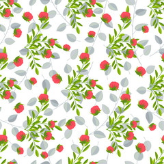 Vector floral ethnic seamless pattern in doodle style with flowers and leaves. Gentle, spring, summer floral background.