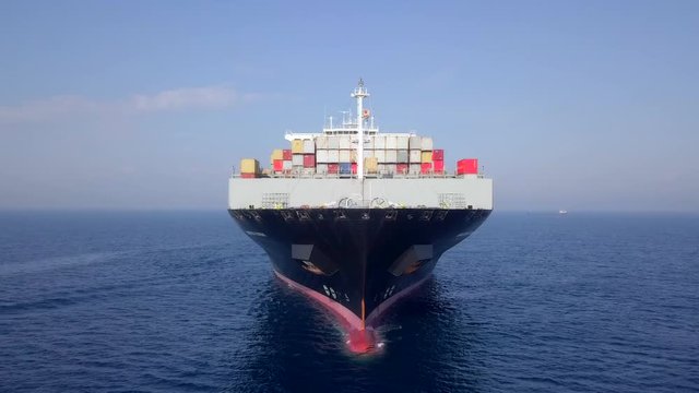 Large container ship at sea, Aerial footage.