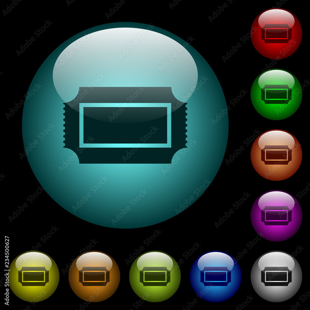 Poster ticket with perforated edges icons in color illuminated glass buttons