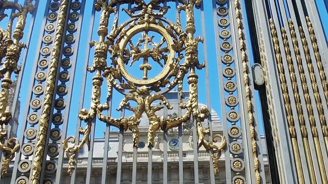 The front entrance door of the Palais de Justice in Paris, France in sunny summer day - architecture background