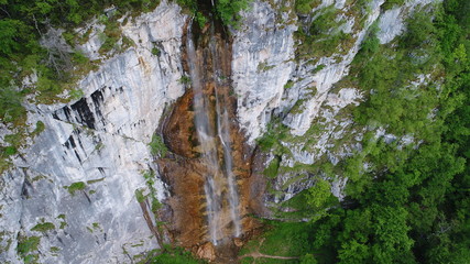 waterfall landscape aerial top view  travel calm scenery background in slow motion