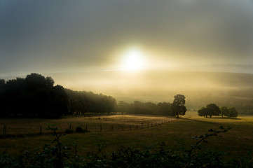 Foggy landscape in Galicia Spain