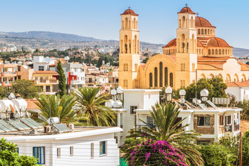 Fototapeta na wymiar View of Paphos with the Orthodox Cathedral of Agio Anargyroi, Cyprus.