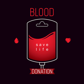 Blood bag vector graphic emblem. Blood donation conceptual logo. Medical theme graphic symbol.