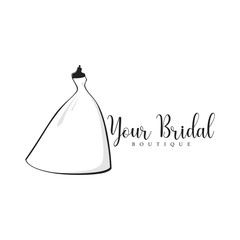 Monochrome Bridal Boutique Logo, Mannequin, Fashion, Beautiful Bride, Vector Design