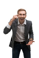 Fototapeta premium Businessman gesticulating emotionally portrait
