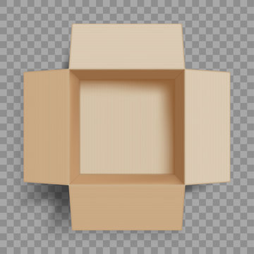 Empty open cardboard box. Isolated on a transparent background