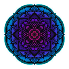 Gradient mandala. Circle ethnic ornament. Hand drawn traditional indian round element. Spiritual meditation yoga henna theme. Unique print. Template for design.