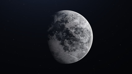 Moon surface. Realistic 3d render of moon and space