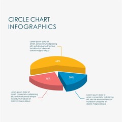 Pie Chart, Circle Chart Info Graphics Flat Design 3D Vector Template