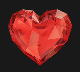 Red diamond heart on a black background