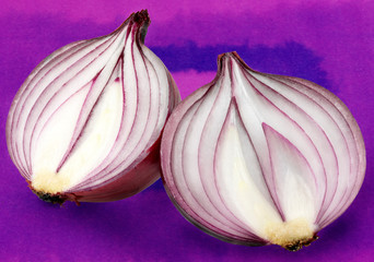RED ONION HALVES ON PURPLE