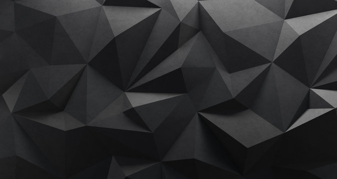 Black low poly background. 3d rendering. Crumpled paper