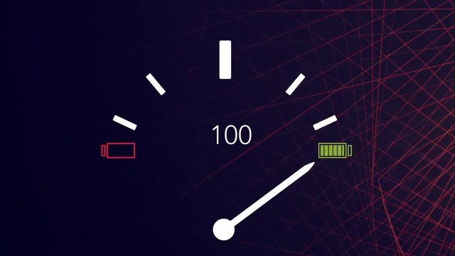 Electric Fuel Gauge Full Animation on Car Dashboard. Modern technology.